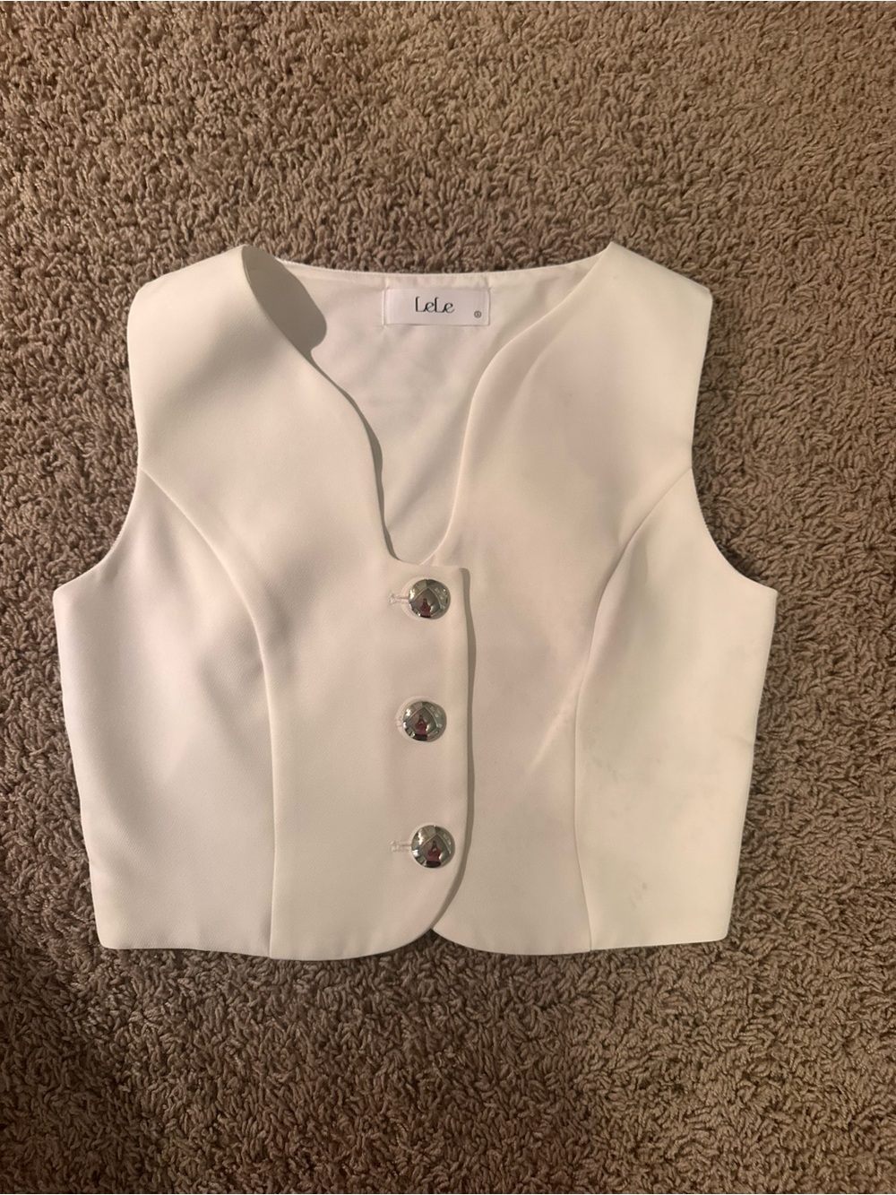 White Sleeveless Button Front Crop Top